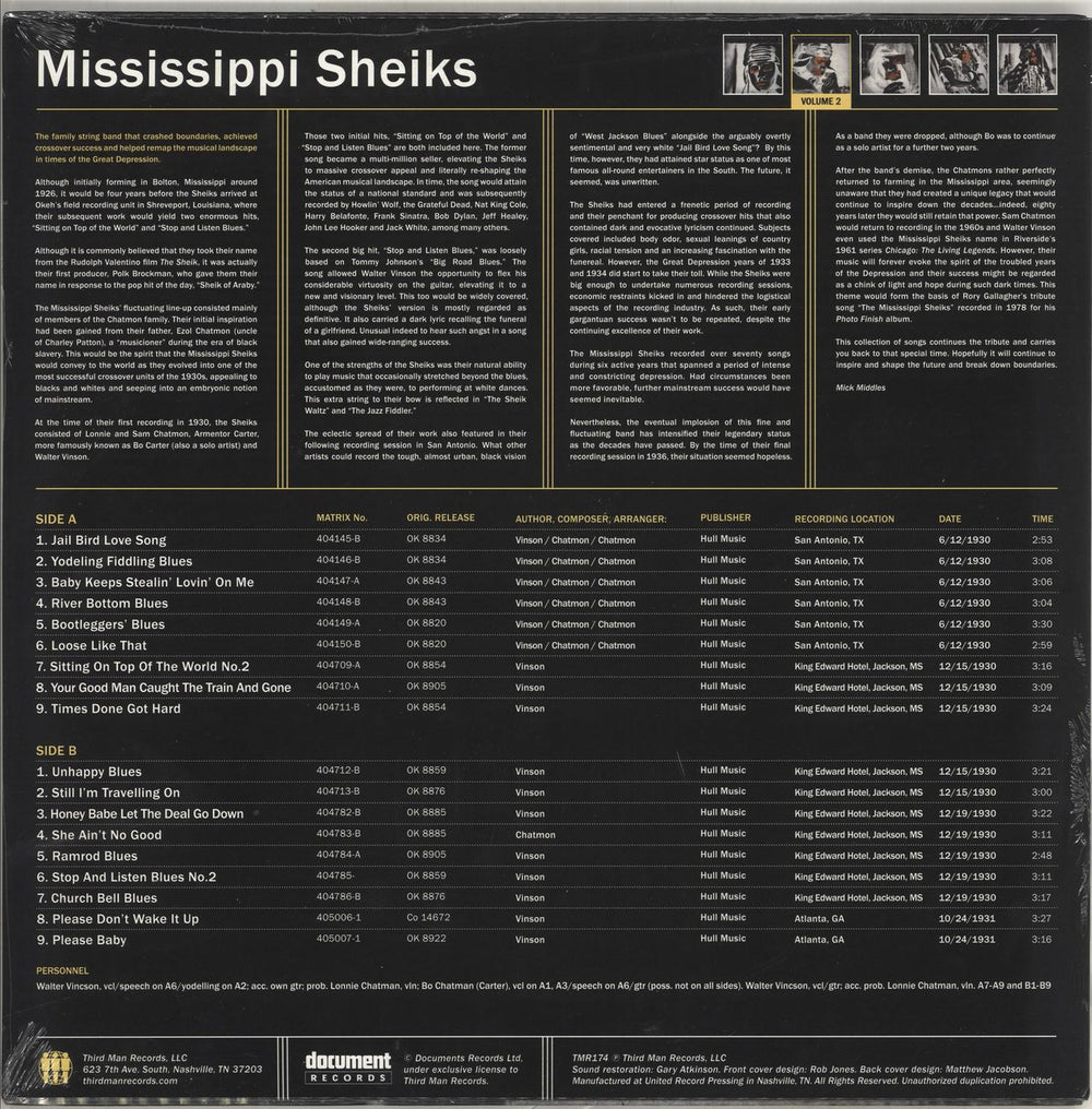 The Mississippi Sheiks The Mississippi Sheiks Volume 2 - Sealed US vinyl LP album (LP record)