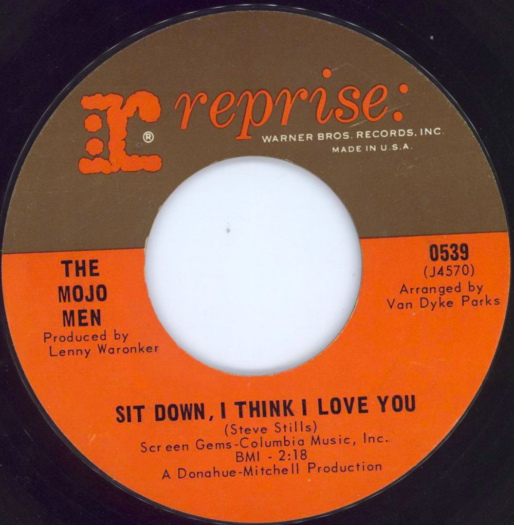 The Mojo Men Sit Down, I Think I Love You US 7" vinyl single (7 inch record / 45)