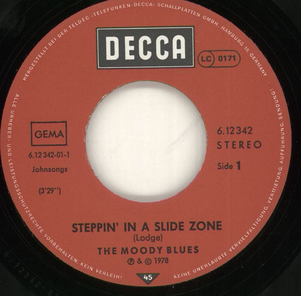 The Moody Blues Steppin' In A Slide Zone German 7" vinyl single (7 inch record / 45) MBL07ST158448