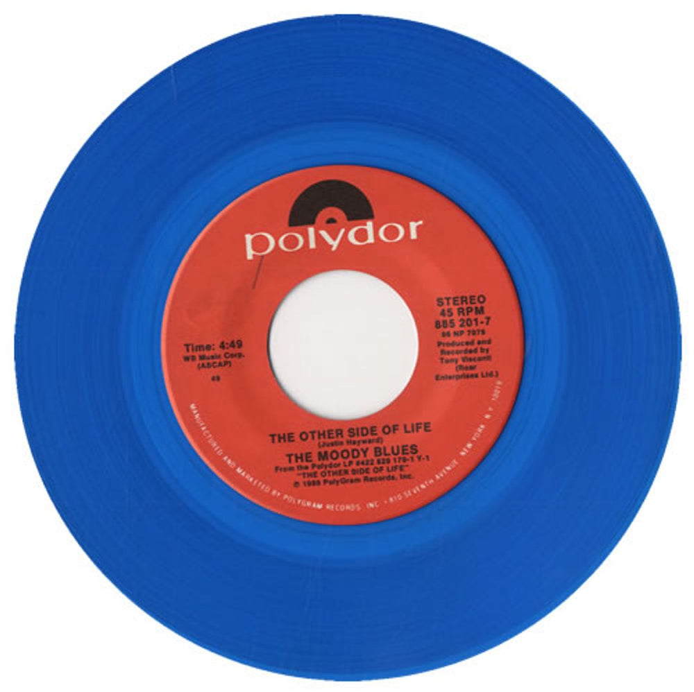 The Moody Blues The Other Side Of Life - Blue Vinyl US 7" vinyl single (7 inch record / 45) MBL07TH74508