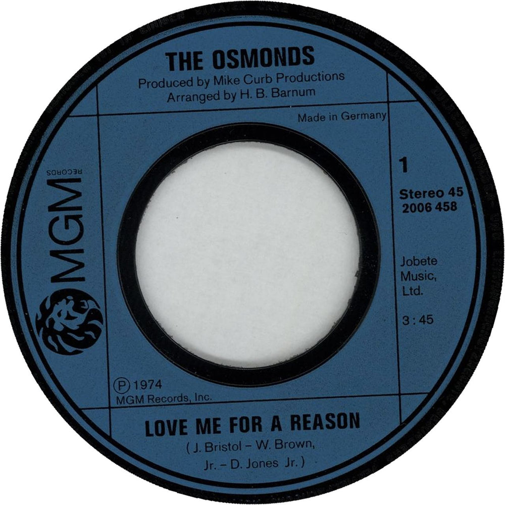 The Osmonds Love Me For A Reason German 7" vinyl single (7 inch record / 45) 2006458