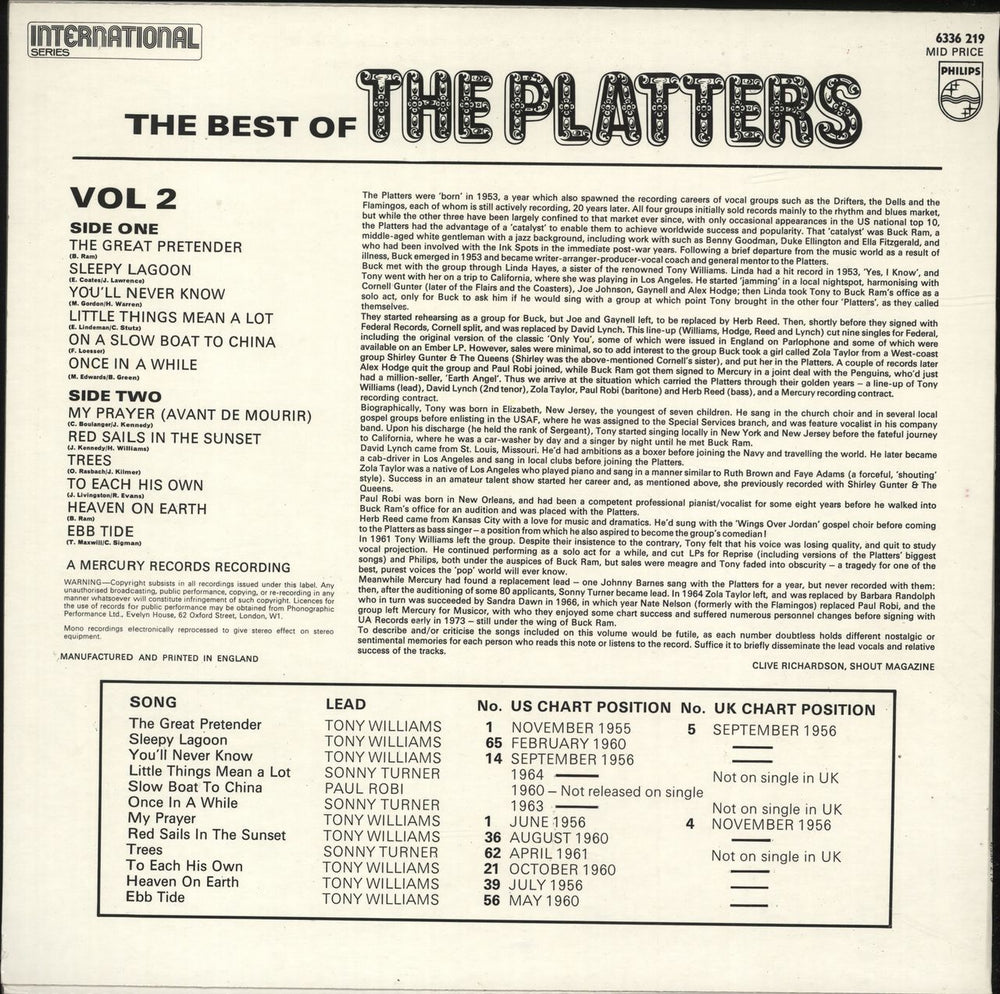 The Platters The Best Of The Platters Volume 2 UK vinyl LP album (LP record)