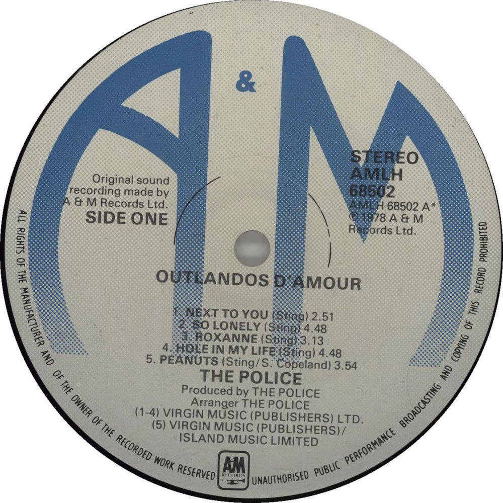 The Police Outlandos D'Amour - Blue labels UK vinyl LP album (LP record) POLLPOU655989