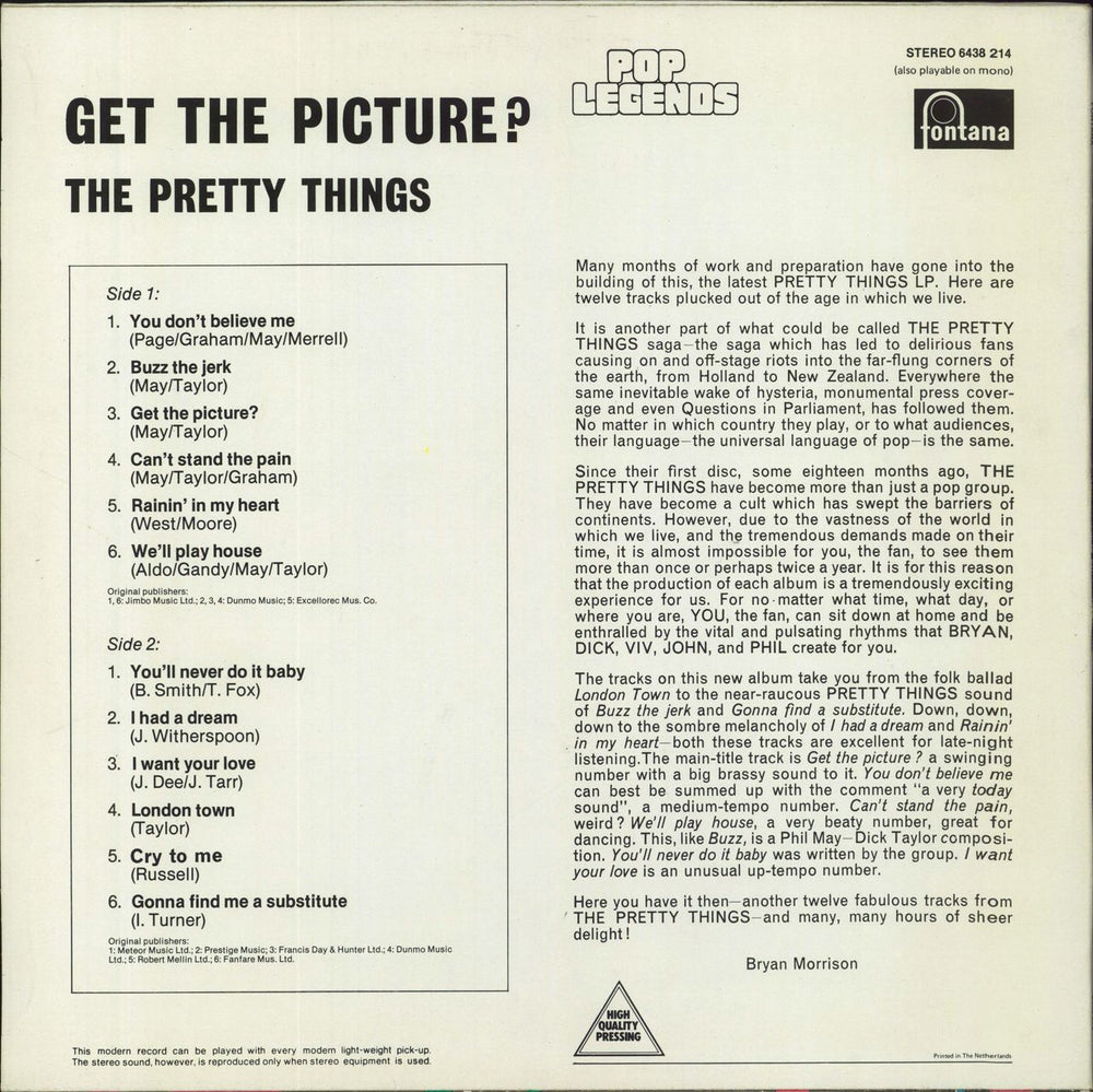 The Pretty Things Get The Picture? Dutch vinyl LP album (LP record)