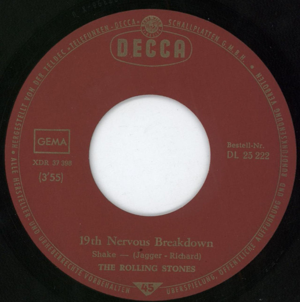 The Rolling Stones 19th Nervous Breakdown - 1st Thin Titles German 7" vinyl single (7 inch record / 45) ROL07TH344081