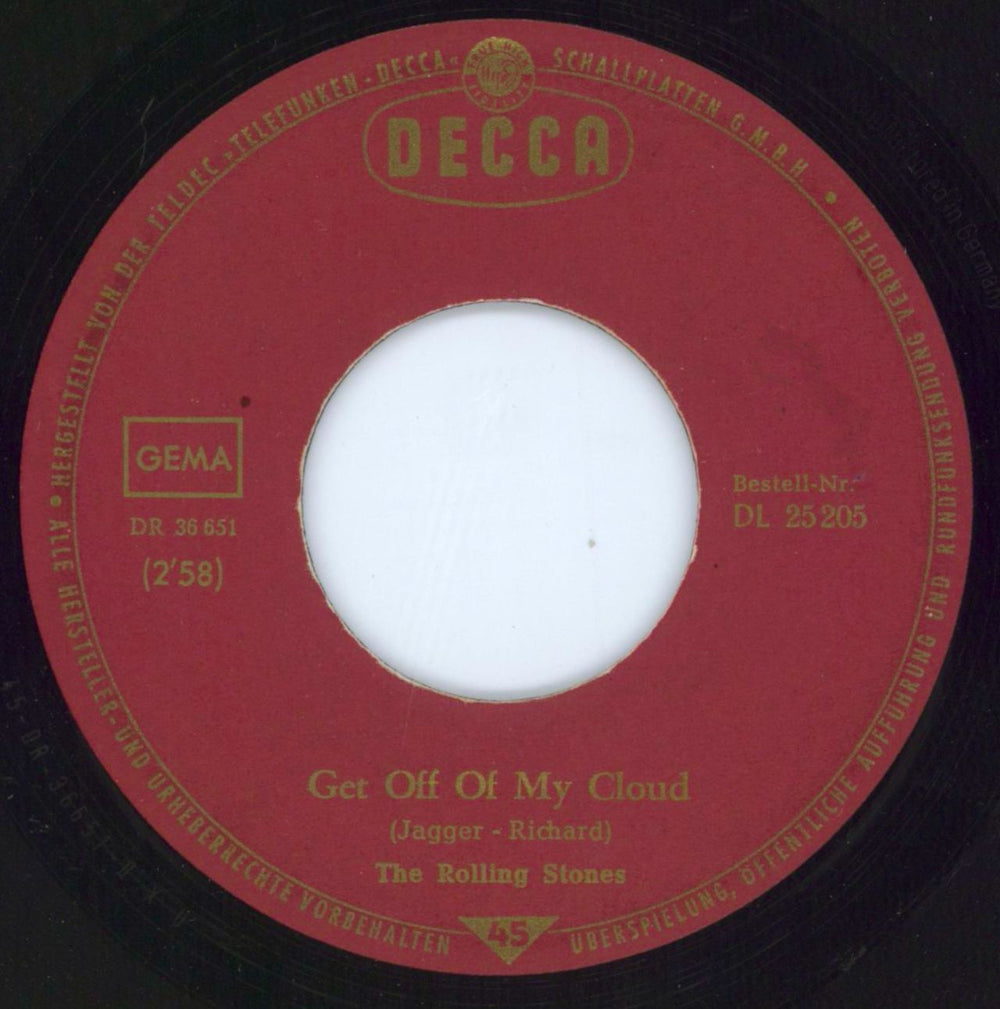 The Rolling Stones Get Off Off My Cloud - 2nd - VG German 7" vinyl single (7 inch record / 45) ROL07GE800746