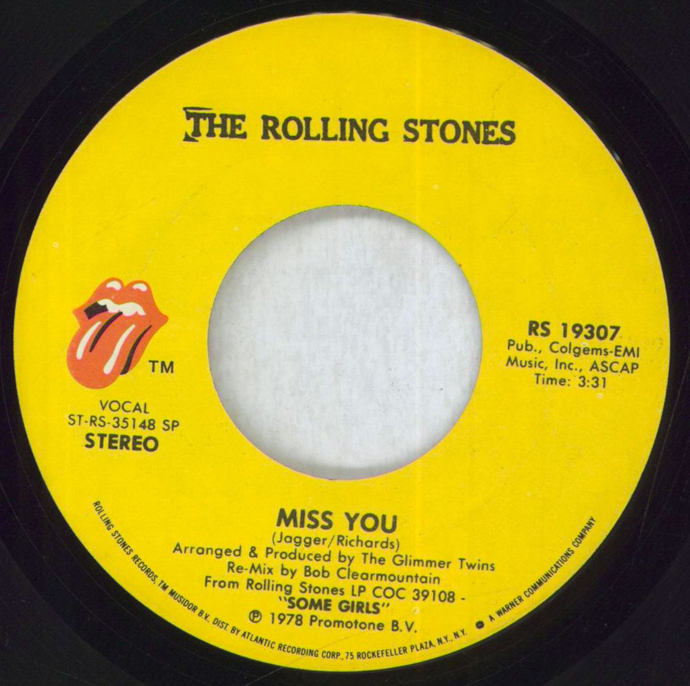 The Rolling Stones Miss You US 7" vinyl single (7 inch record / 45) ROL07MI48253