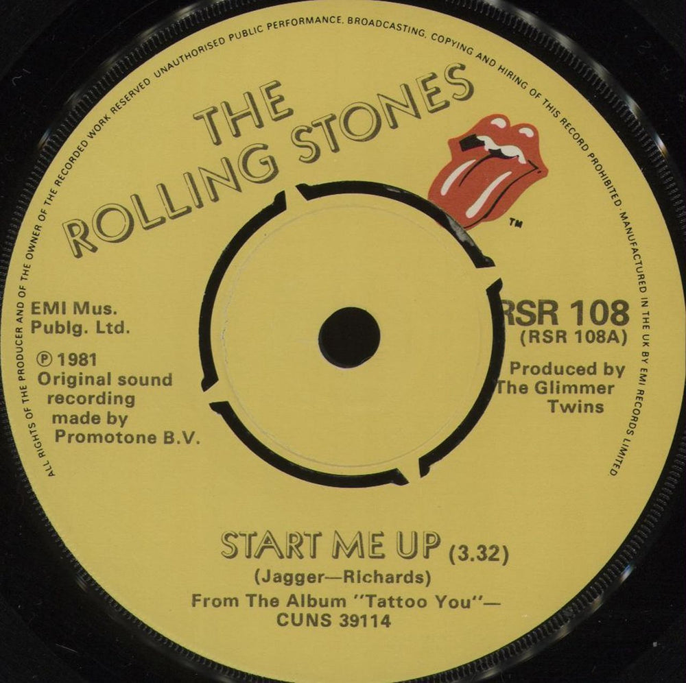 The Rolling Stones Start Me Up UK 7" vinyl single (7 inch record / 45) RSR108