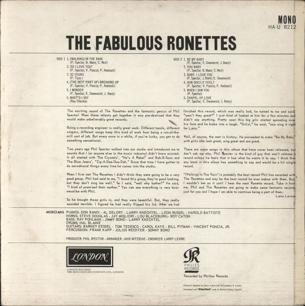 The Ronettes The Fabulous Ronettes UK vinyl LP album (LP record)