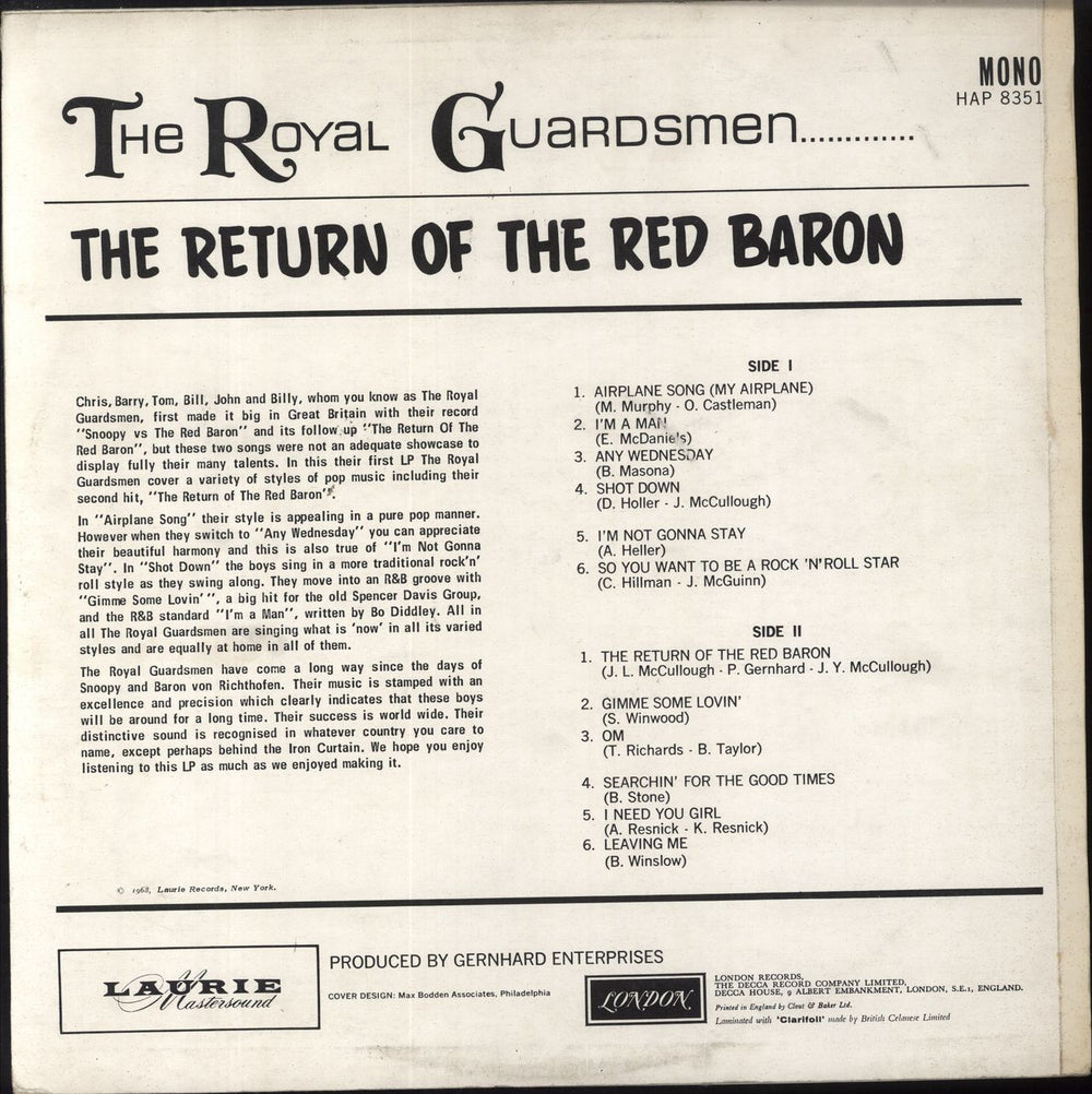 The Royal Guardsmen The Return Of The Red Baron -EX UK vinyl LP album (LP record)