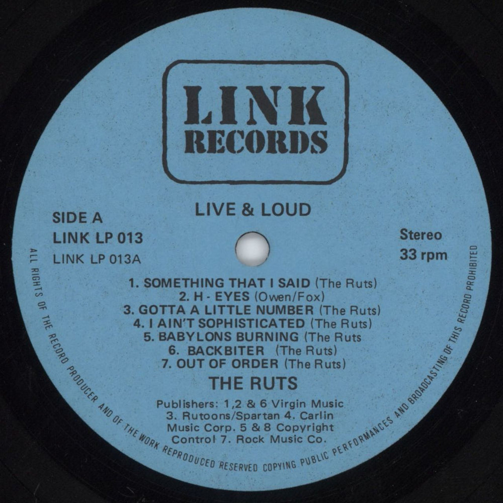 The Ruts Live And Loud!! - 1st UK vinyl LP album (LP record) RTSLPLI812649