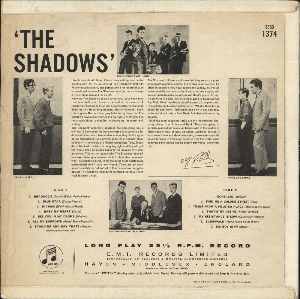 The Shadows The Shadows - 1st - EX UK vinyl LP album (LP record)