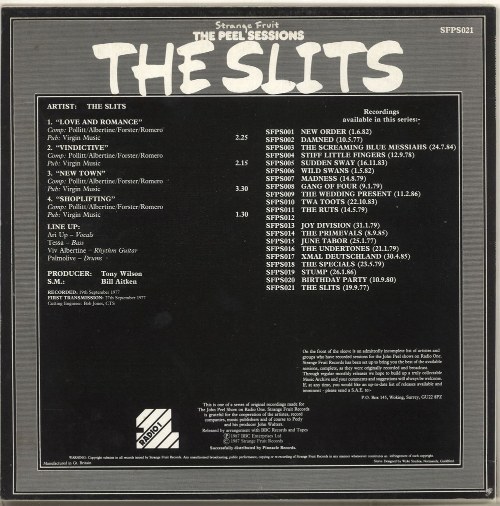 The Slits The Peel Sessions UK 12" vinyl single (12 inch record / Maxi-single)