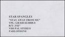 The Star Spangles Stay Away From Me - 3:03s UK Promo video (VHS or PAL or NTSC) PROMO VIDEO