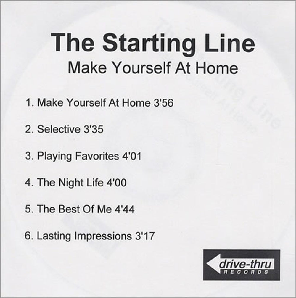 The Starting Line Make Yourself At Home UK Promo CD-R acetate CD-R ACETATE