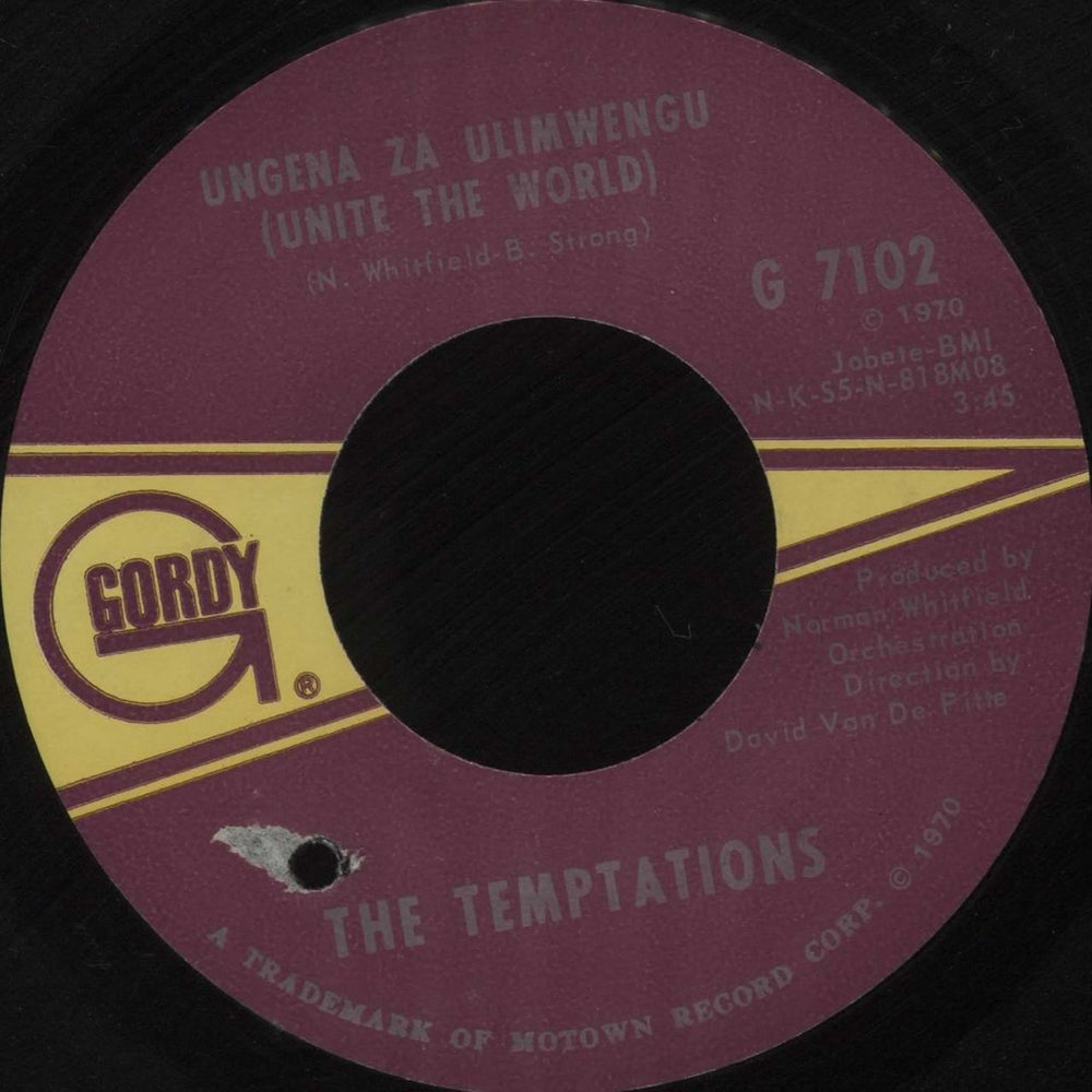 The Temptations Ungena Za Ulimwengu (Unite The World) US 7" vinyl single (7 inch record / 45) G7102