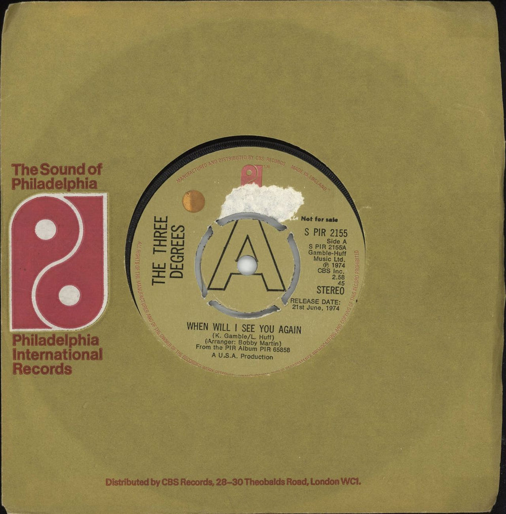 The Three Degrees When Will I See You Again - A Label UK Promo 7" vinyl single (7 inch record / 45) SPIR2155