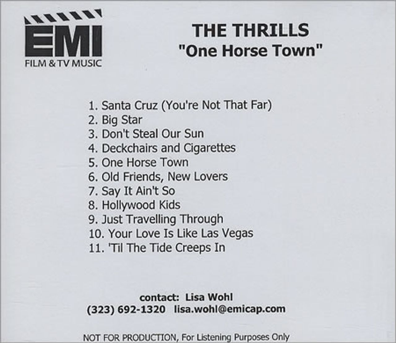 The Thrills One Horse Town US Promo CD-R acetate — RareVinyl.com