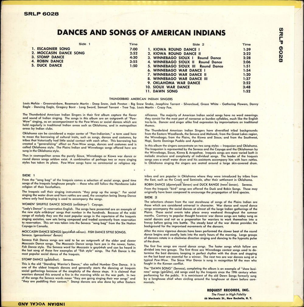 The Thunderbird American Indian Singers Dances And Songs Of American Indians US vinyl LP album (LP record)