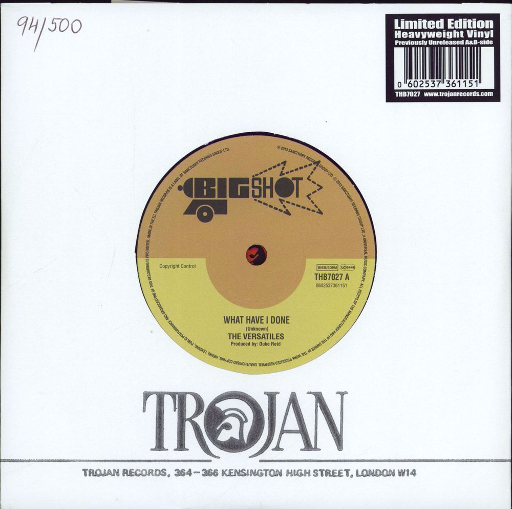 The Versatiles What Have I Done - Numbered Sleeve UK 7" vinyl single (7 inch record / 45) THB7027