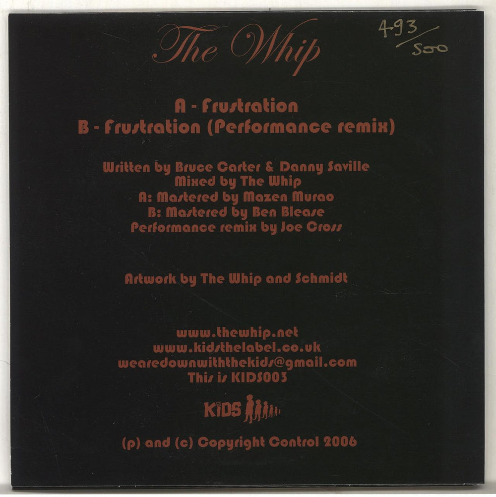 The Whip Frustration - Numbered Sleeve UK 7" vinyl single (7 inch record / 45) T2W07FR452886