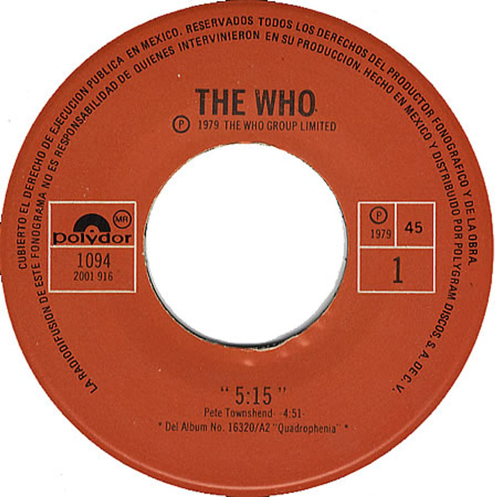 The Who 5:15 Mexican 7" vinyl single (7 inch record / 45) 1094