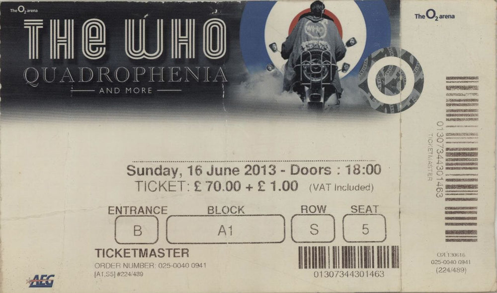 The Who Quadrophenia + ticket UK tour programme WHOTRQU656211