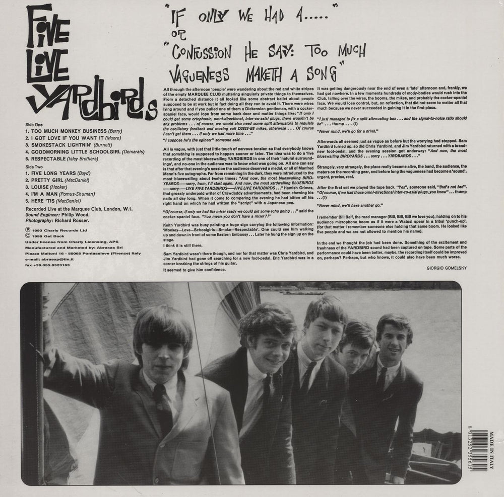 The Yardbirds Five Live Yardbirds Italian vinyl LP album (LP record) 8013252355615