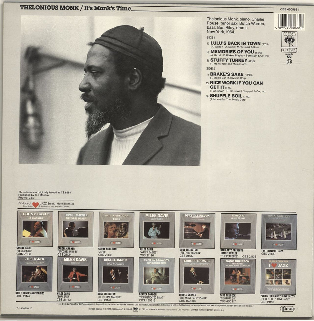 Thelonious Monk It's Monk's Time Dutch vinyl LP album (LP record) 5099745086818