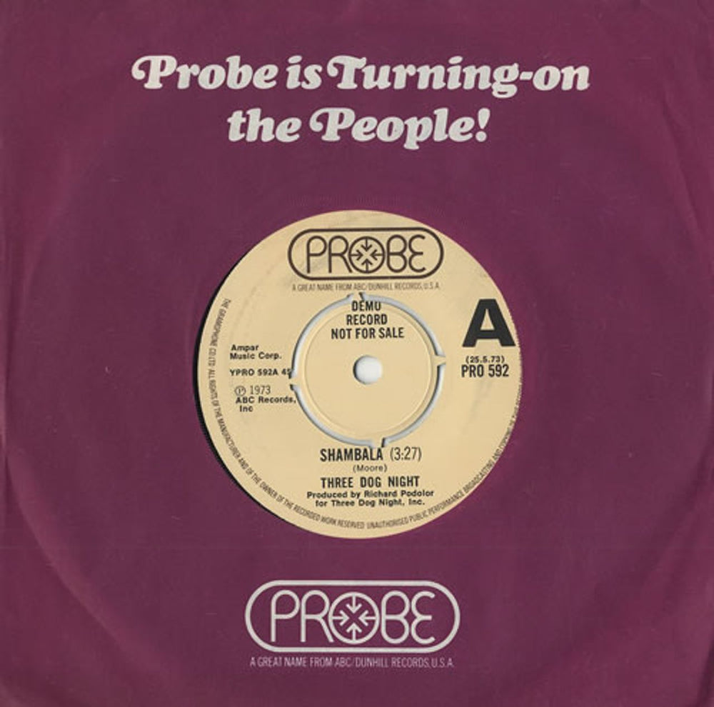 Three Dog Night Shambala UK Promo 7" vinyl single (7 inch record / 45) PRO592