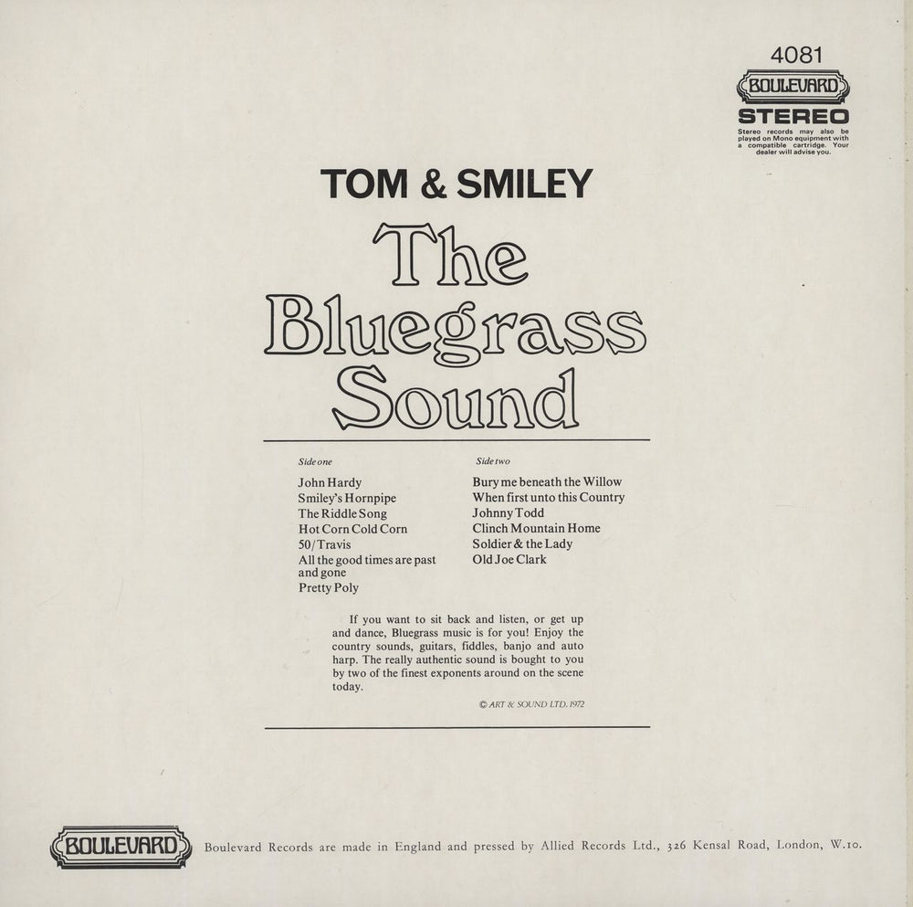 Tom & Smiley The Bluegrass Sound UK vinyl LP album (LP record)