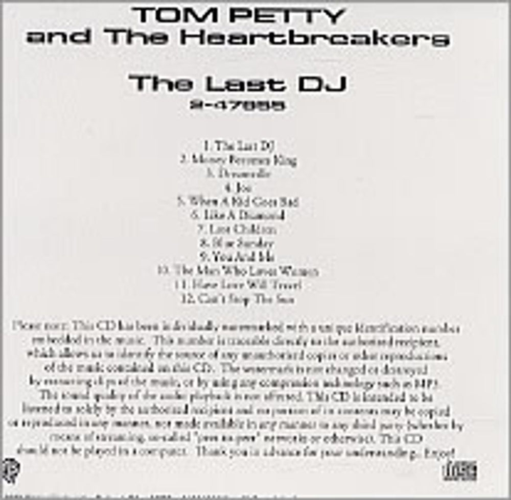 Tom Petty & The Heartbreakers The Last DJ US Promo CD-R acetate CD-R ACETATE