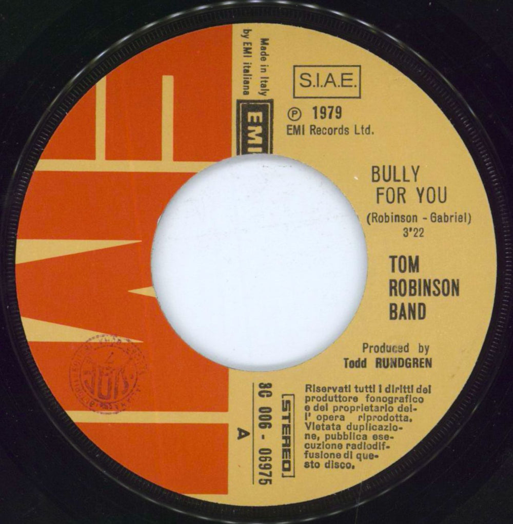 Tom Robinson Bully For You Italian 7" vinyl single (7 inch record / 45) TMR07BU805203