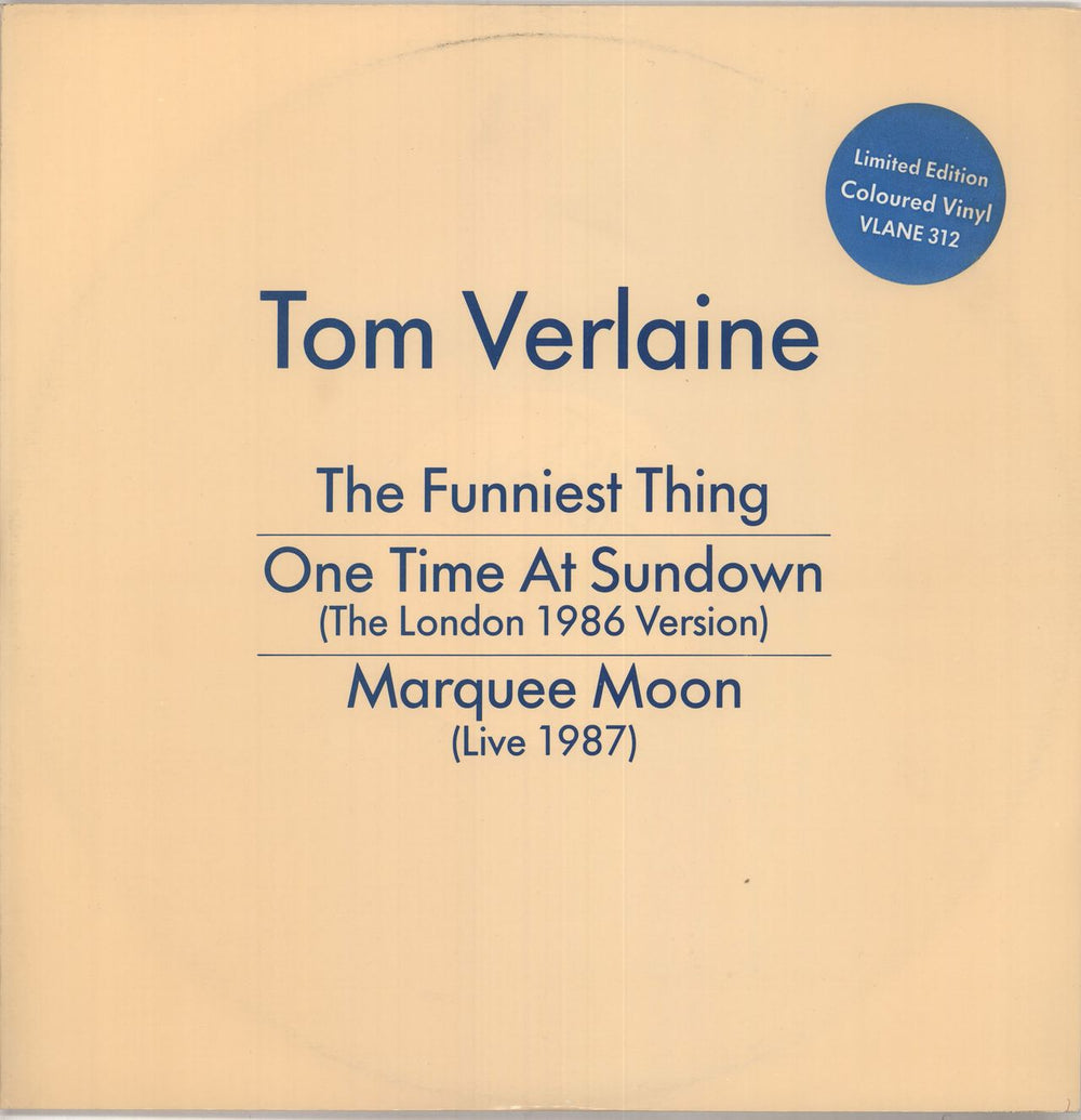 Tom Verlaine The Funniest Thing - Blue Vinyl UK 12" vinyl single (12 inch record / Maxi-single) VLANE312