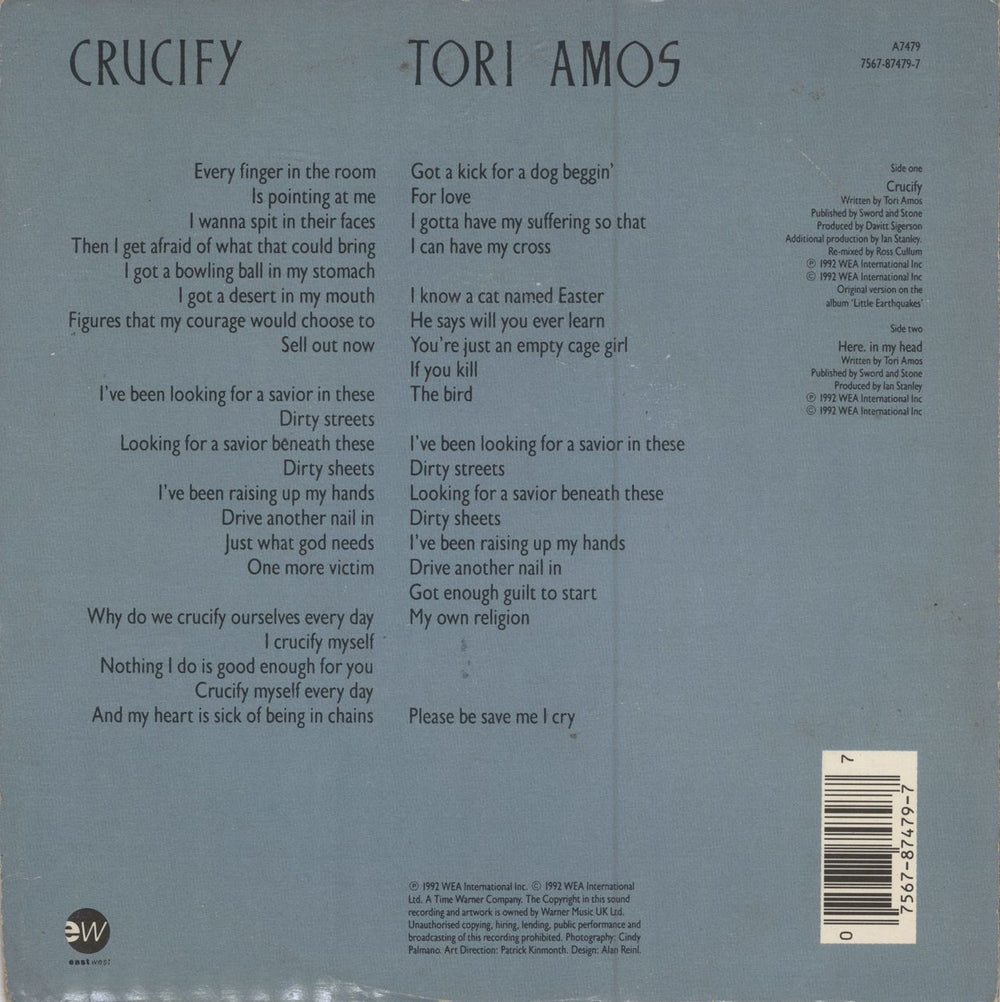 Tori Amos Crucify - Misprint UK 7" vinyl single (7 inch record / 45) TOR07CR787595