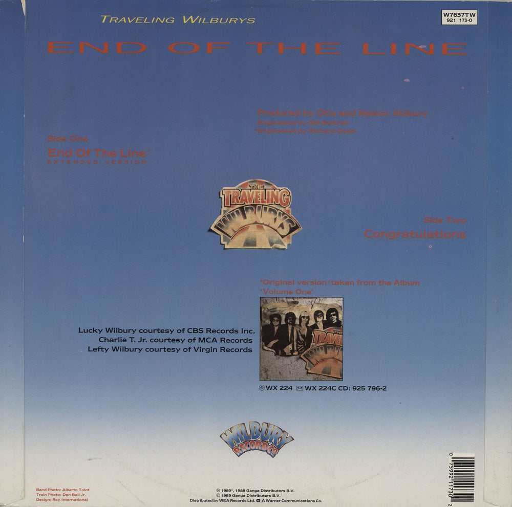 Traveling Wilburys End Of The Line + Sticker sheet UK 12" vinyl single (12 inch record / Maxi-single) 075992117302