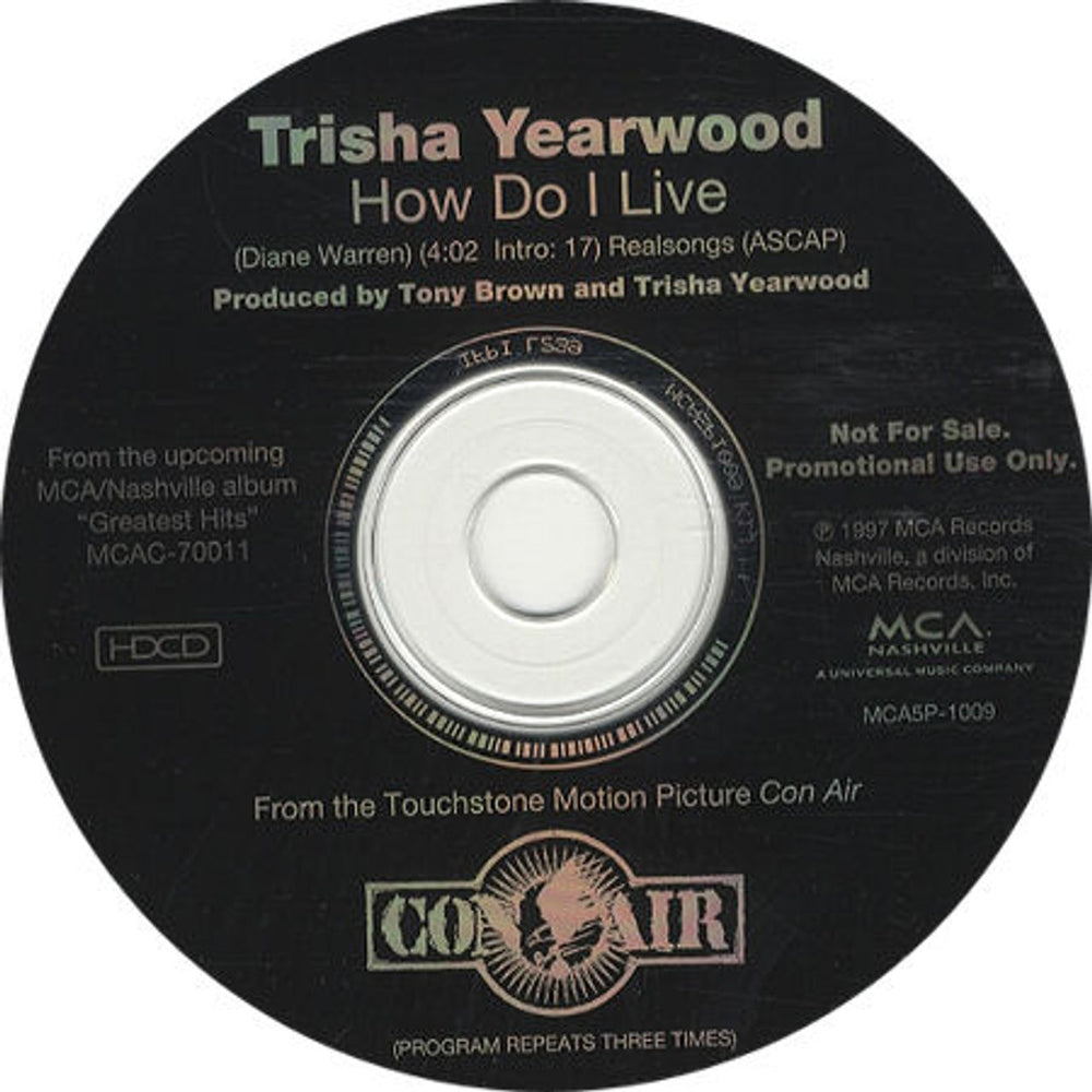 Trisha Yearwood How Do I Live US Promo CD single (CD5 / 5") MCA5P-1009