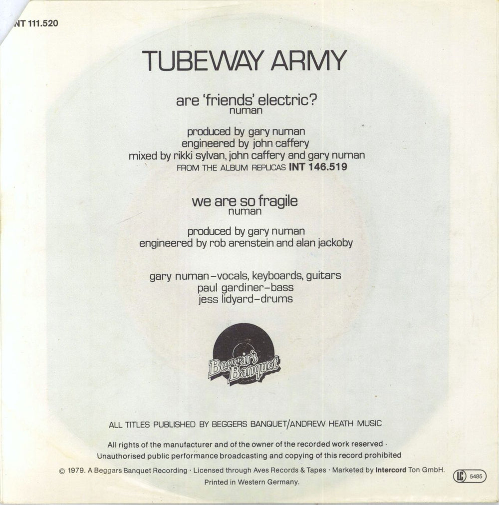 Tubeway Army Are Friends Electric German 7" vinyl single (7 inch record / 45) TUB07AR601375