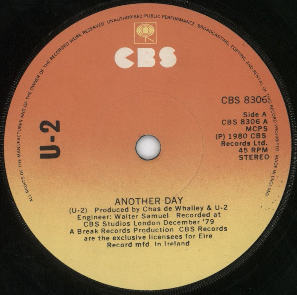 U2 Another Day - 2nd - Sunburst - Black Vinyl Irish 7" vinyl single (7 inch record / 45) U-207AN816320