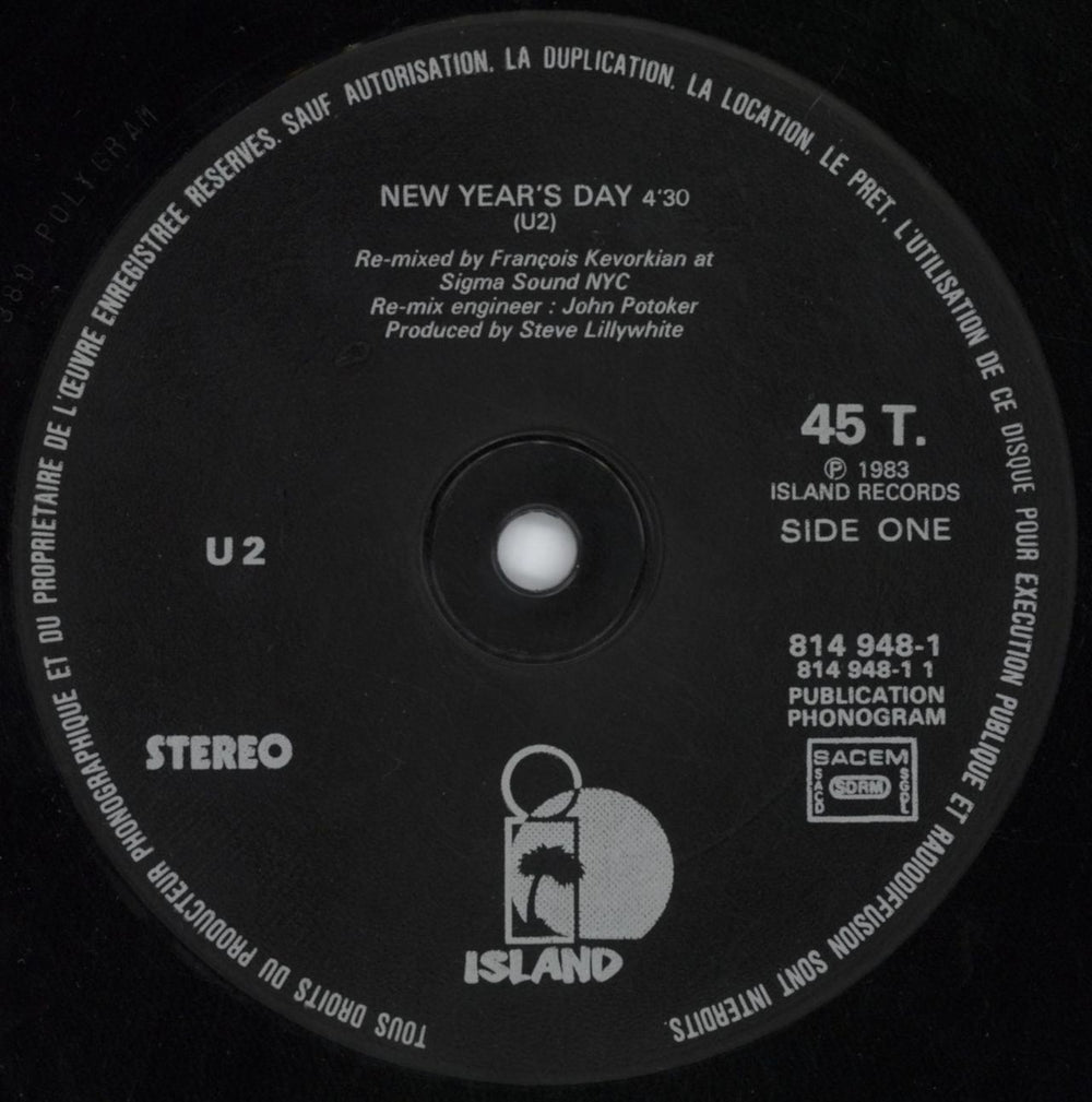 U2 New Year's Day French 12" vinyl single (12 inch record / Maxi-single) U-212NE21914