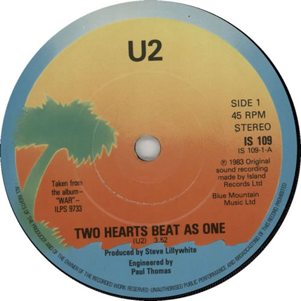 U2 Two Hearts Beat As One + Sleeve UK 7" vinyl single (7 inch record / 45) U-207TW99763