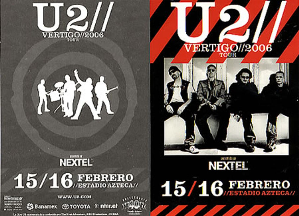 U2 Vertigo Tour 2006 Mexican memorabilia PAIR OF POSTCARDS
