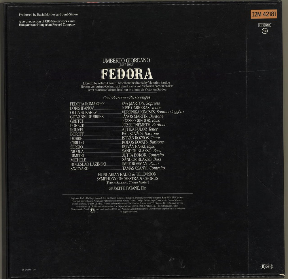 Umberto Giordano Fedora Dutch Vinyl Box Set