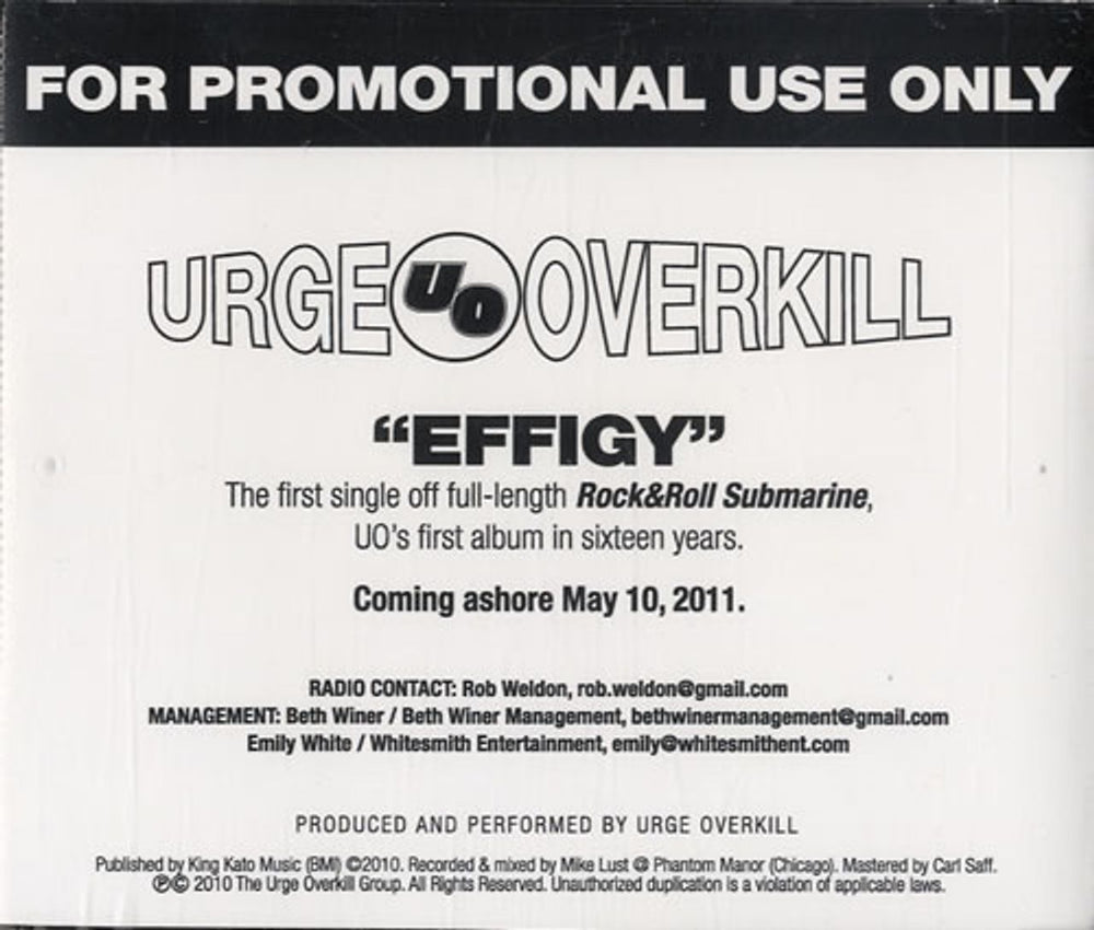 Urge Overkill Effigy US Promo CD single (CD5 / 5") PROMO