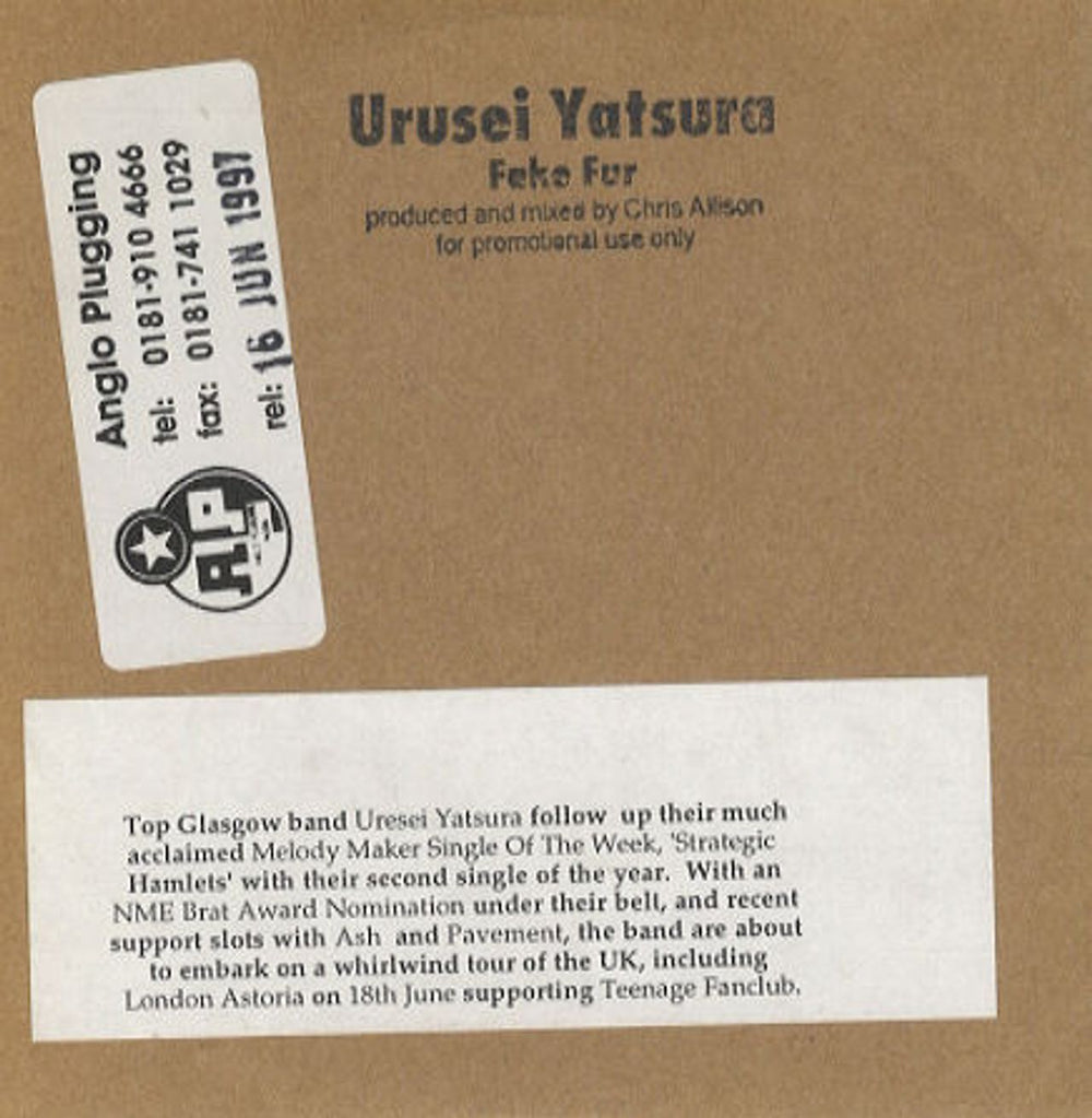 Urusei Yatsura Fake Fur UK Promo CD single (CD5 / 5") CHE70P