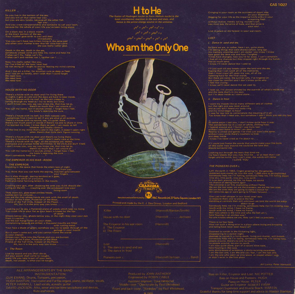 Van Der Graaf Generator H To He, Who Am The Only One - 1st - EX UK vinyl LP album (LP record)