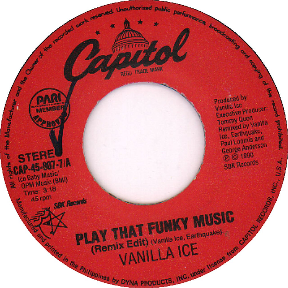 Vanilla Ice Play That Funky Music Philippino 7" vinyl single (7 inch record / 45) CAP-45-807-7