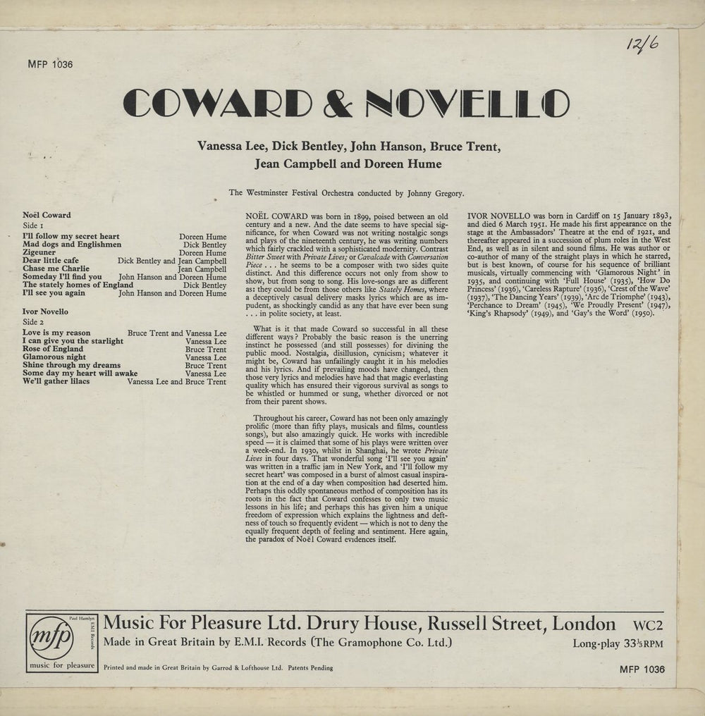 Various Artists Coward & Novello UK vinyl LP album (LP record)