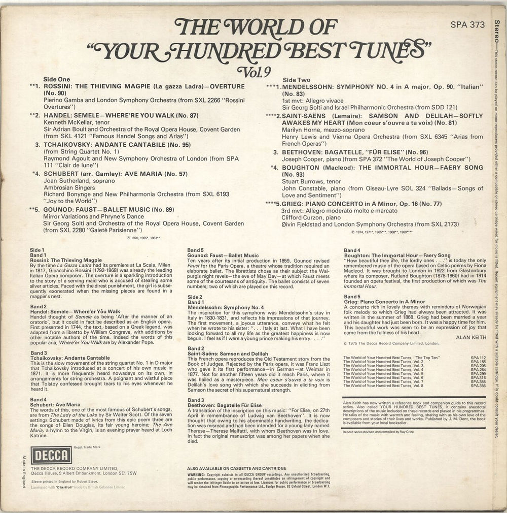 Various-Classical & Orchestral The World Of Your Hundred Best Tunes Vol. 9 UK vinyl LP album (LP record)