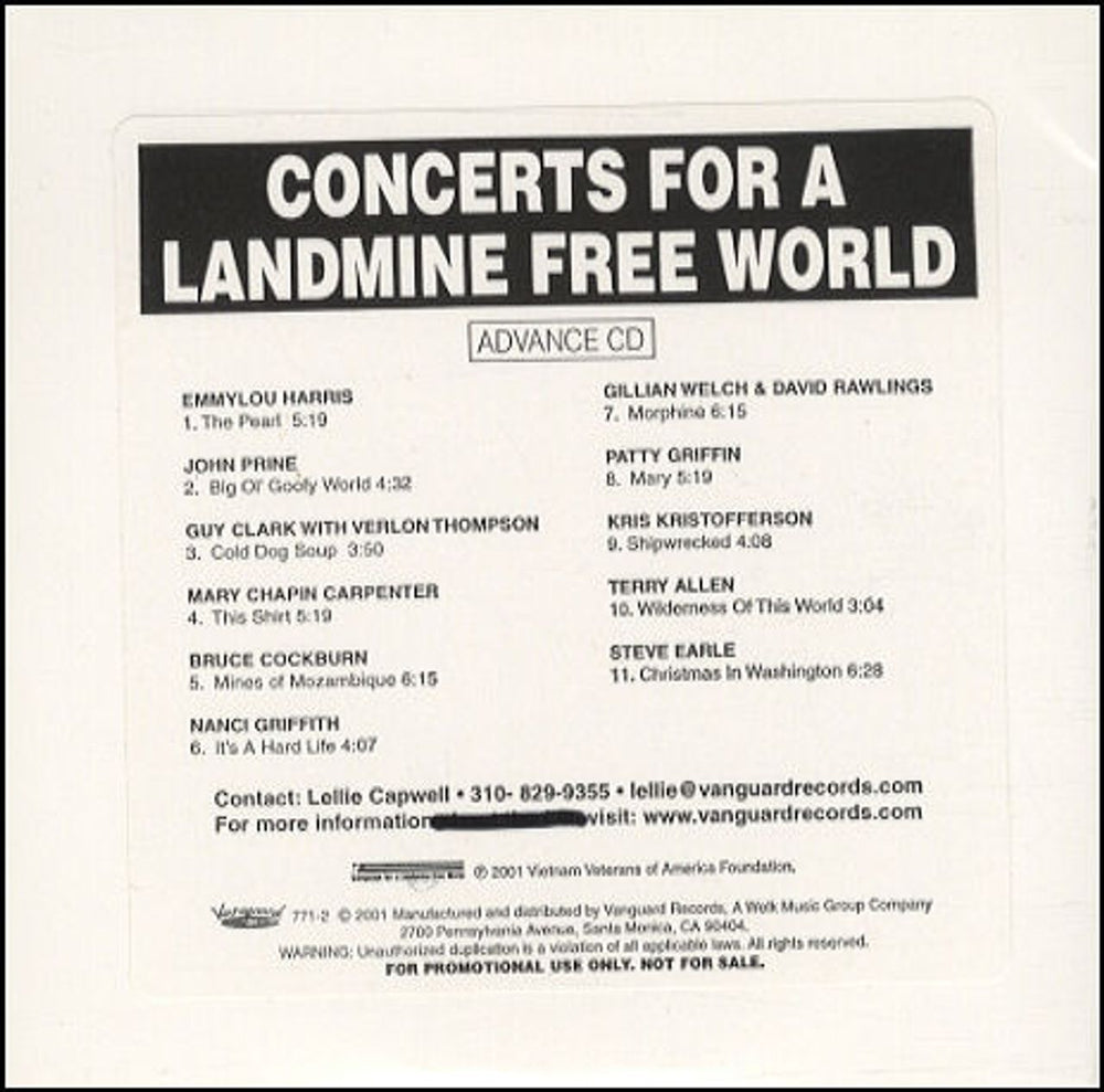 Various-Country Concerts For A Landmine Free World US Promo CD album (CDLP) DIDX-074125